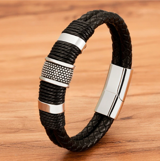 Herren Lederarmband mit Edelstahlakzenten - LOMIK