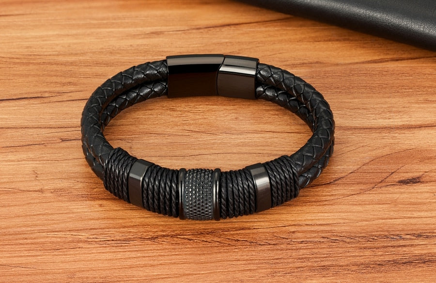 Herren Lederarmband mit Edelstahlakzenten - LOMIK